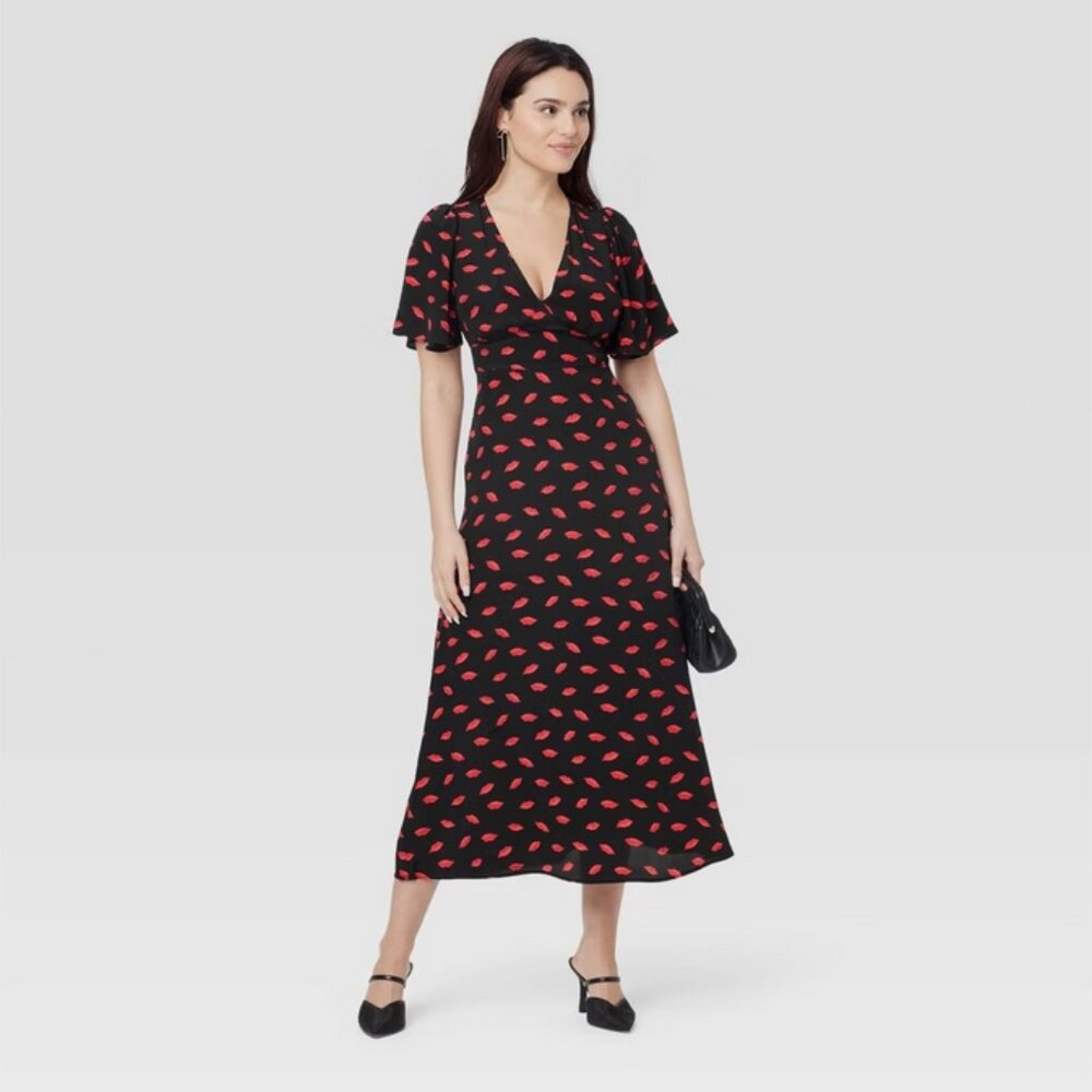 Women's Short Sleeve Maxi Sundress - A New Day Black/Red 2